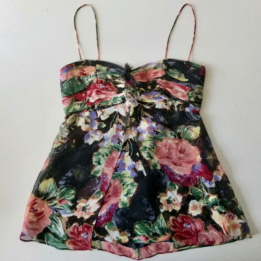 Vintage floral watercolor chiffon blouse